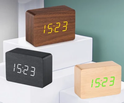 Sveglia in legno con funzione temperatura, sveglia a LED, controllo vocale, orologio digitale, piccola sveglia elettronica in legno, decorazione USB, regalo