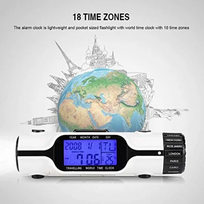 Orologio da viaggio con ora mondiale Sveglia da viaggio digitale tascabile leggera retroilluminata con più fusi orari Portatile 3 LED luminosi per i viaggi